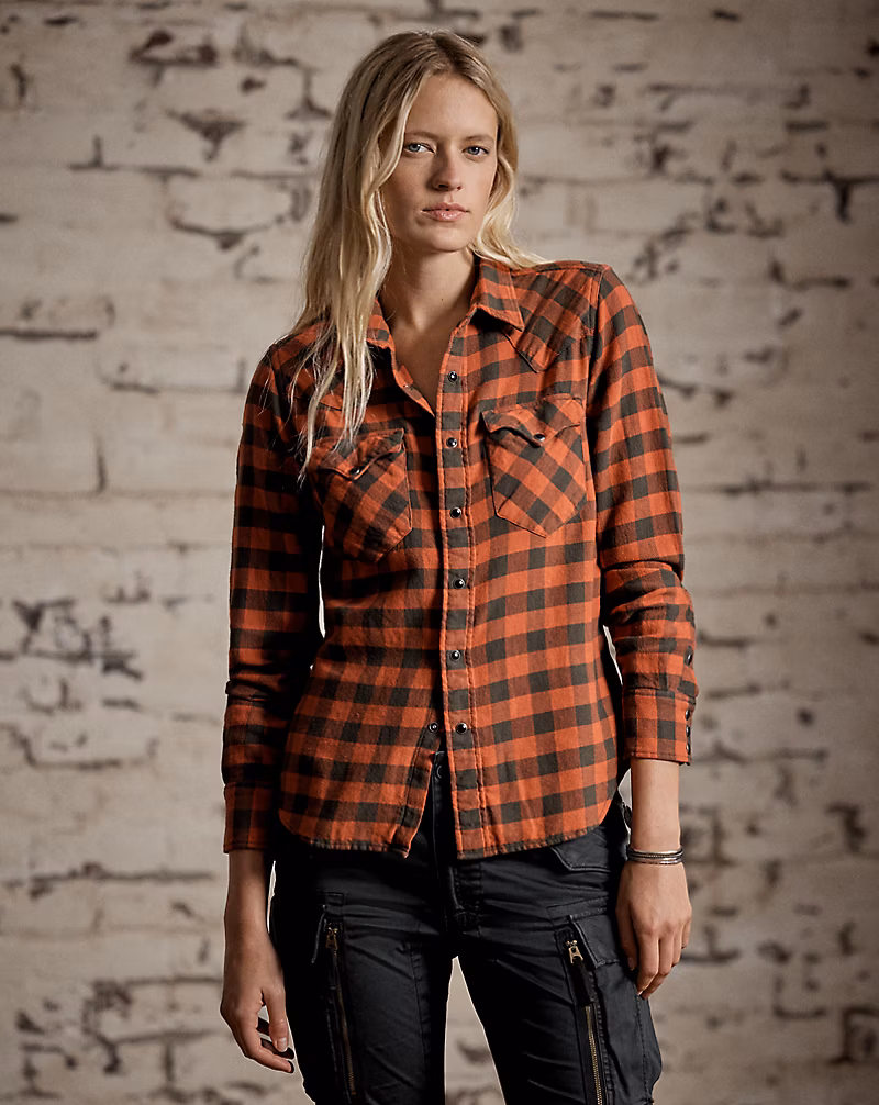 プラッド コットンリネン ウエスタン シャツ