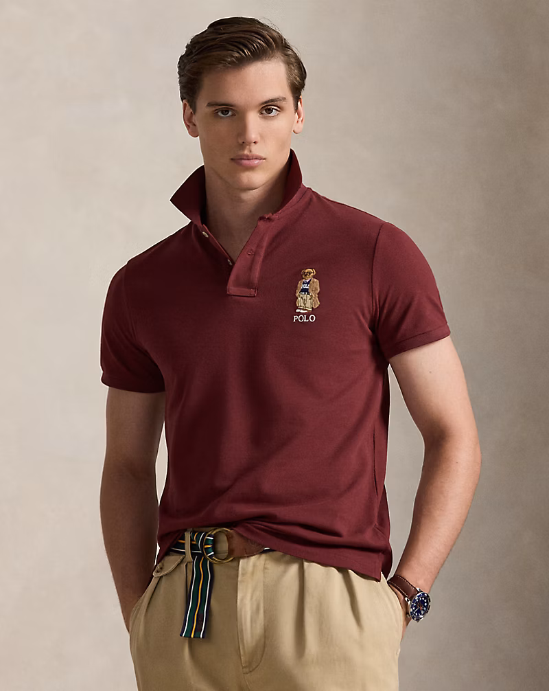 カスタム スリム フィット ベア メッシュ ポロシャツ