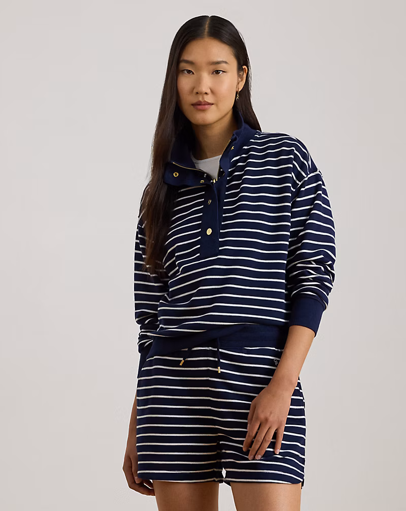 ストライプド フレンチ テリー モックネック スウェットシャツ