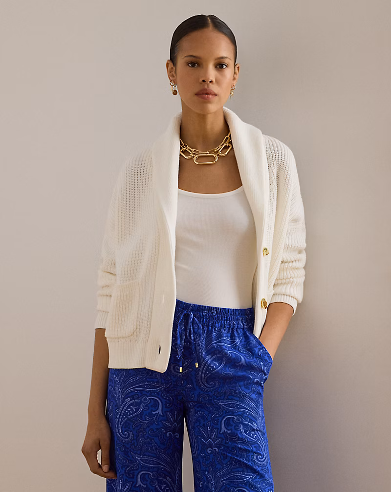 リブニット ショールカラー トグル カーディガン