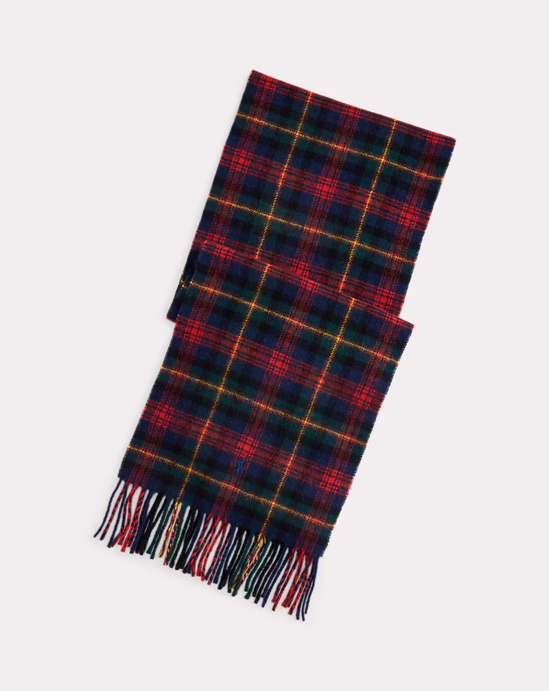 チェック フリンジ ウール マフラー