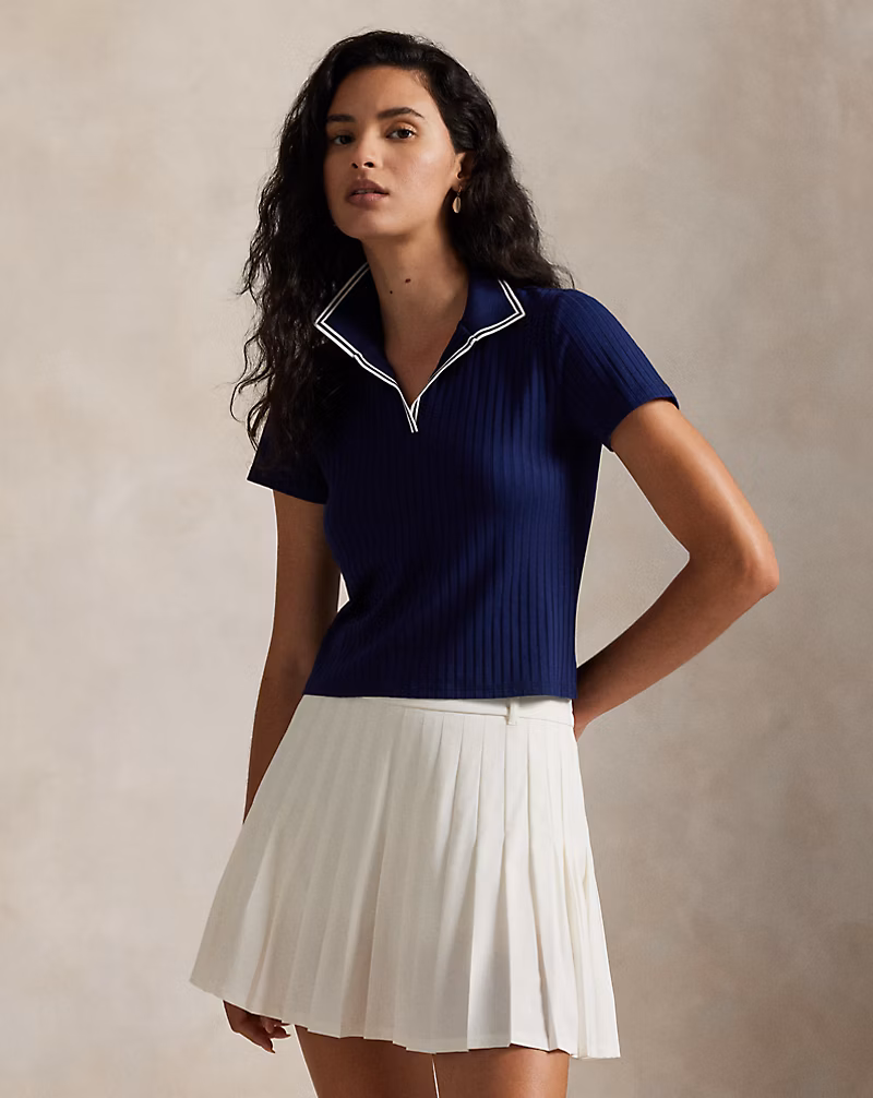 スリム フィット リブニット クリケット ポロシャツ