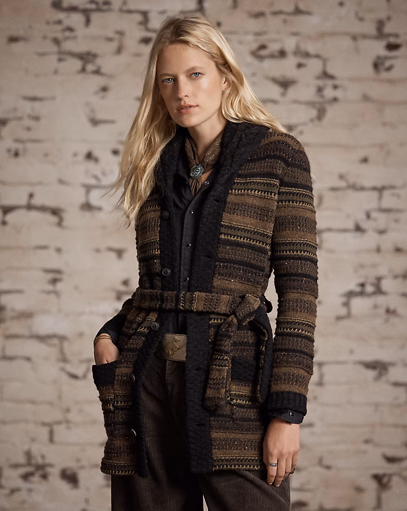 ストライプド ウールブレンド カーディガン