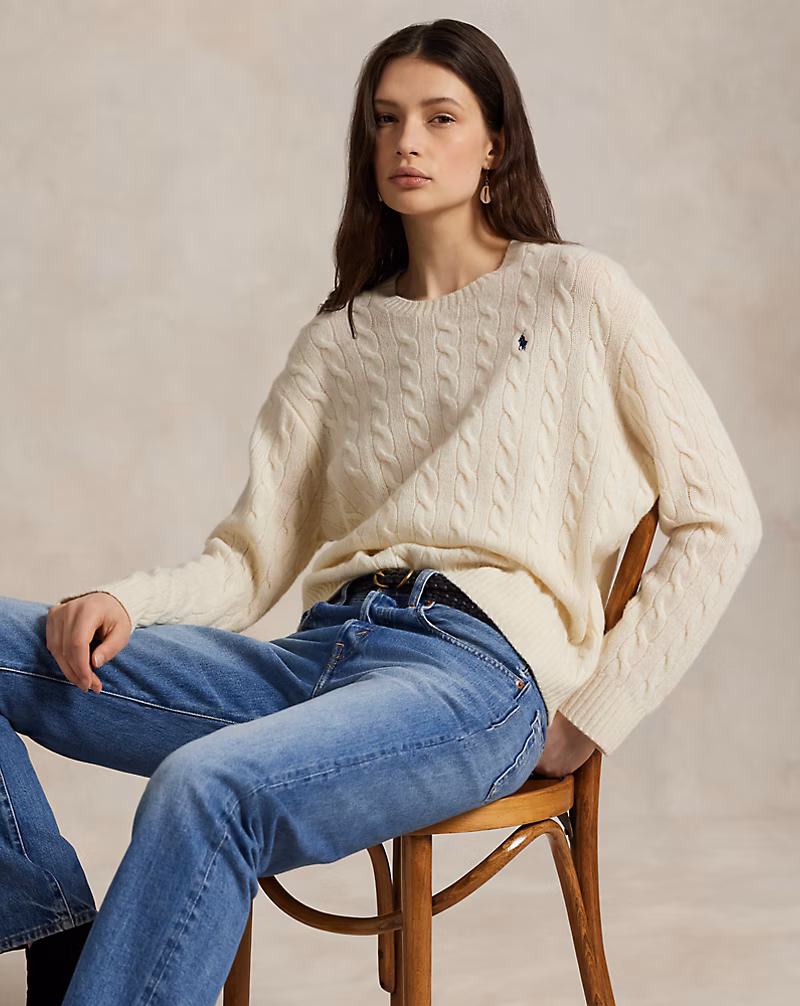 ケーブル ウールカシミヤ クルーネック セーター