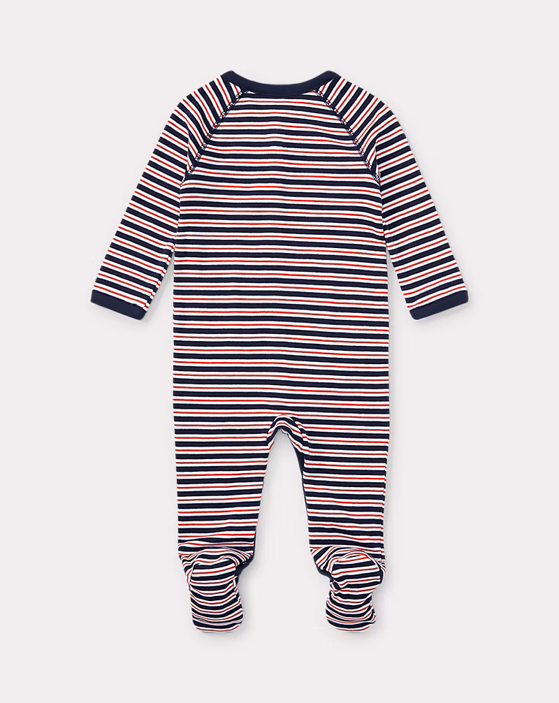 ストライプド コットン カバーオール