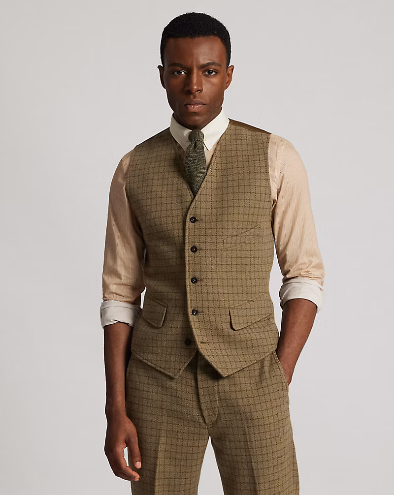 チェックド ウール ツイード ベスト