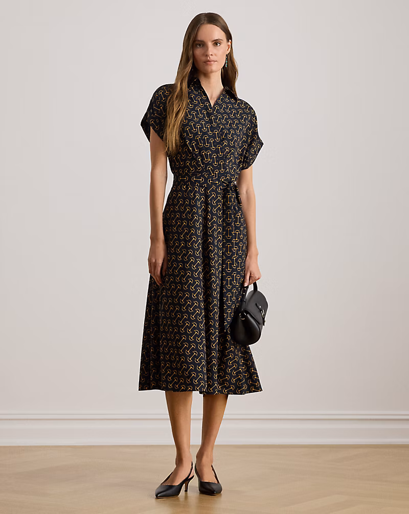 ジオプリント ベルテッド クレープ ドレス