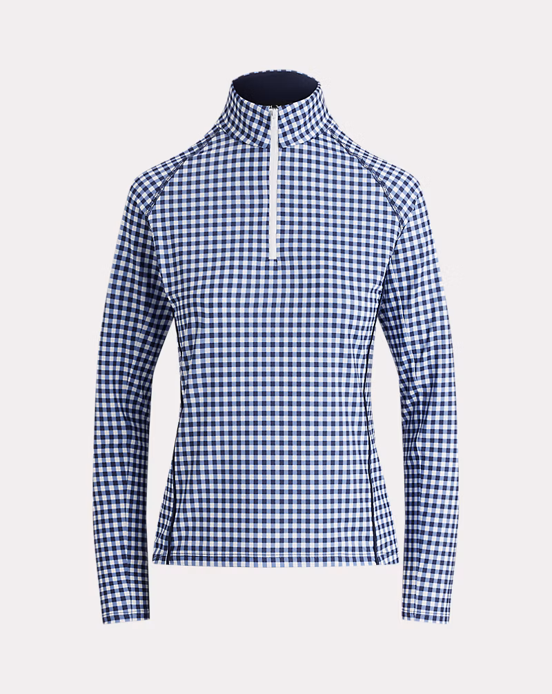 ギンガム ストレッチジャージー クォータージップ