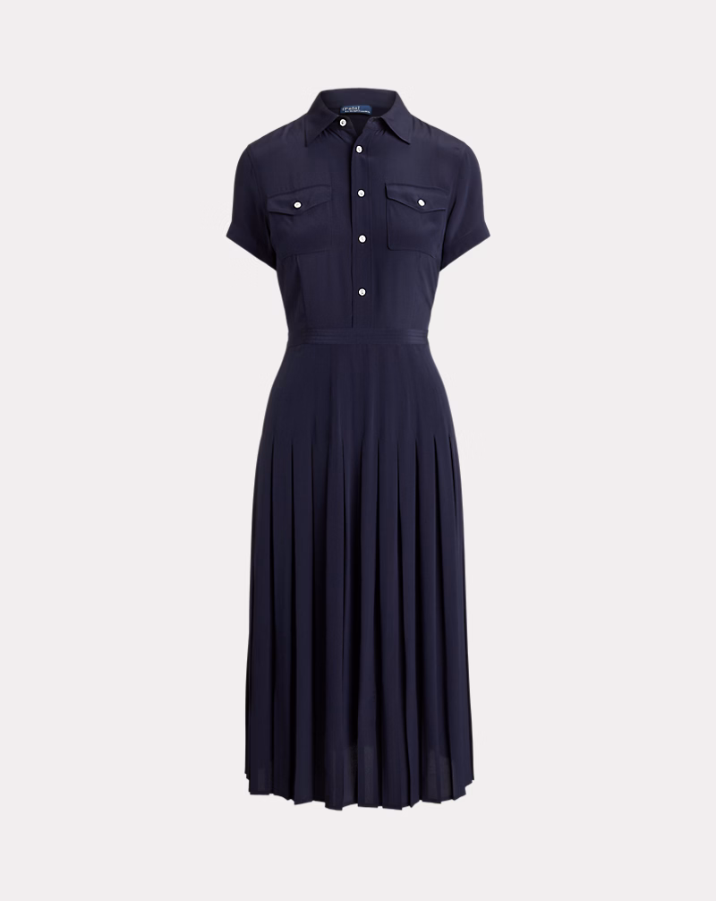 シルク クレープ プリーテッド シャツドレス