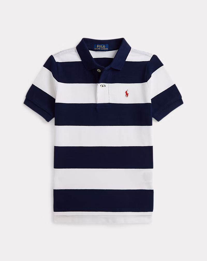 ストライプド コットン メッシュ ポロシャツ