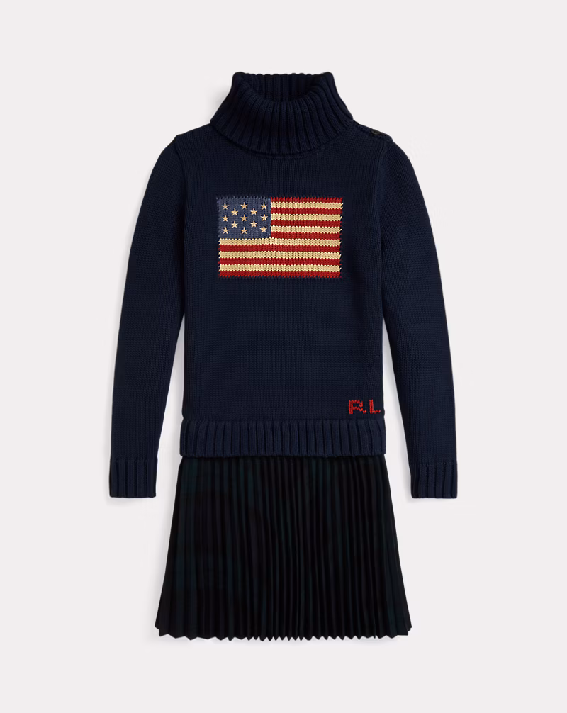 フラッグ チェックスカート コットン セーター ドレス