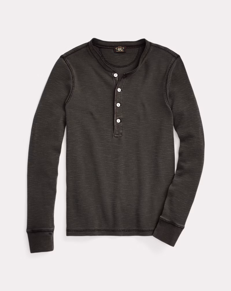 ガーメントダイド ワッフルニット ヘンリーネック シャツ