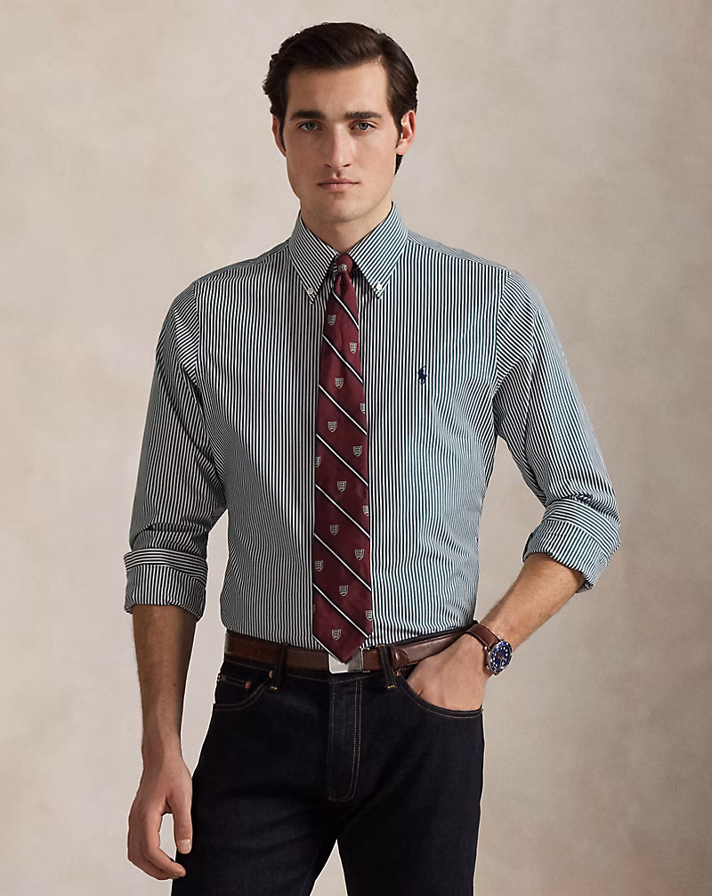 クラシック フィット ストライプド ポプリン シャツ