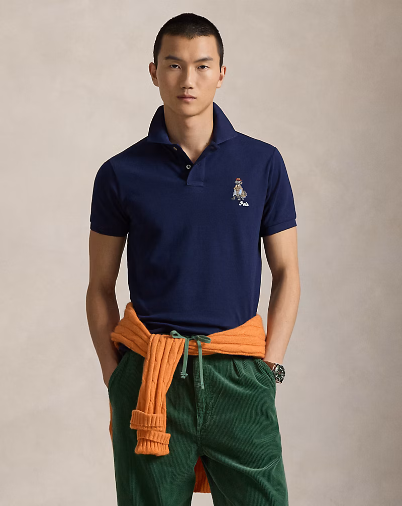 カスタム スリム フィット ドッグエンブロイダリー ポロシャツ