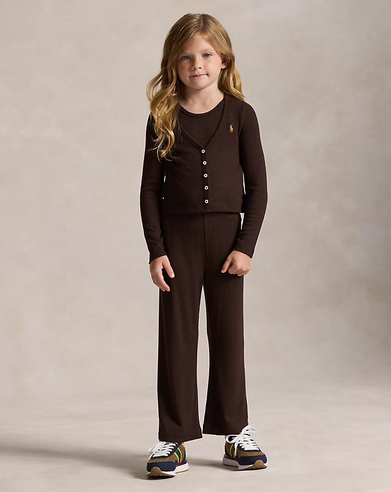 リブ ワイドレッグ パンツ