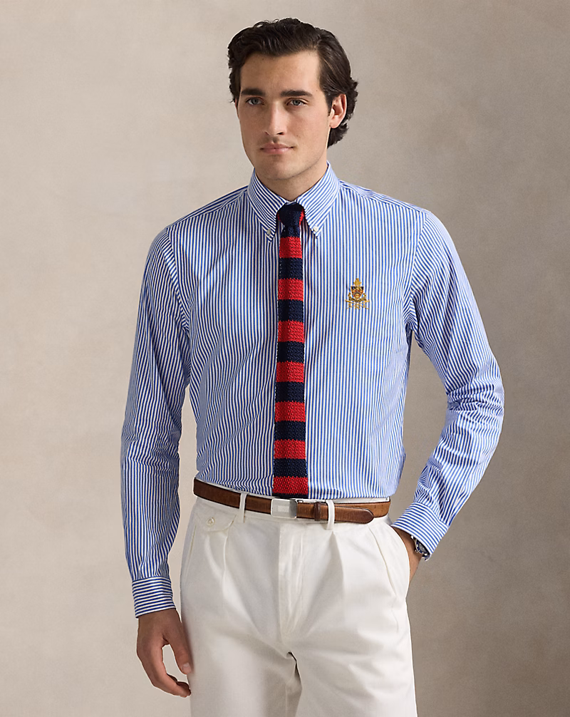 カスタム フィット クレスト ストライプド ポプリン シャツ