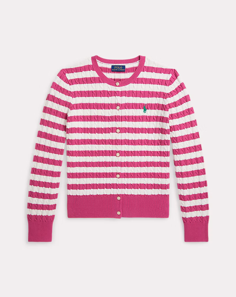 ストライプド ミニケーブル コットン カーディガン