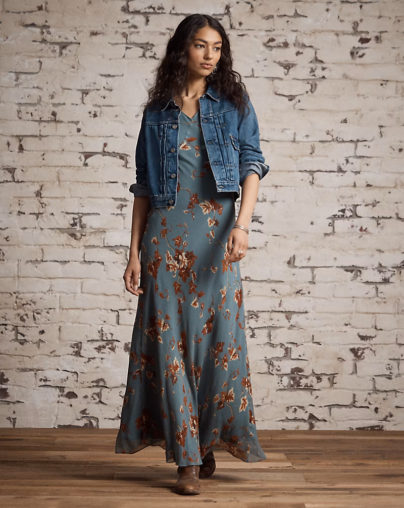 フローラル クリンクルド シルク シフォン ドレス