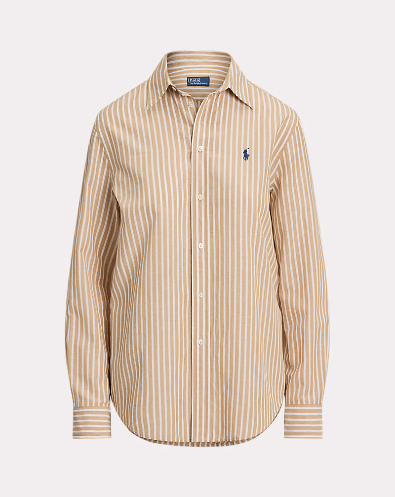 クラシック フィット ストライプド コットンリネン シャツ