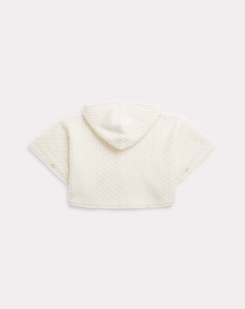 ケーブルニット ウール フーデッド ポンチョ