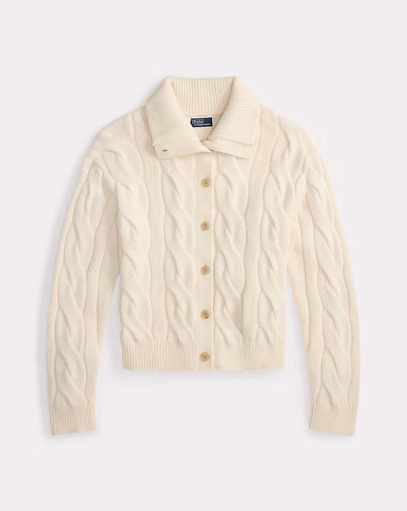 ケーブル ウールカシミヤ ファネルネック カーディガン