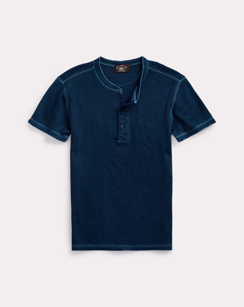 ワッフルニット ショートスリーブ ヘンリーネック シャツ