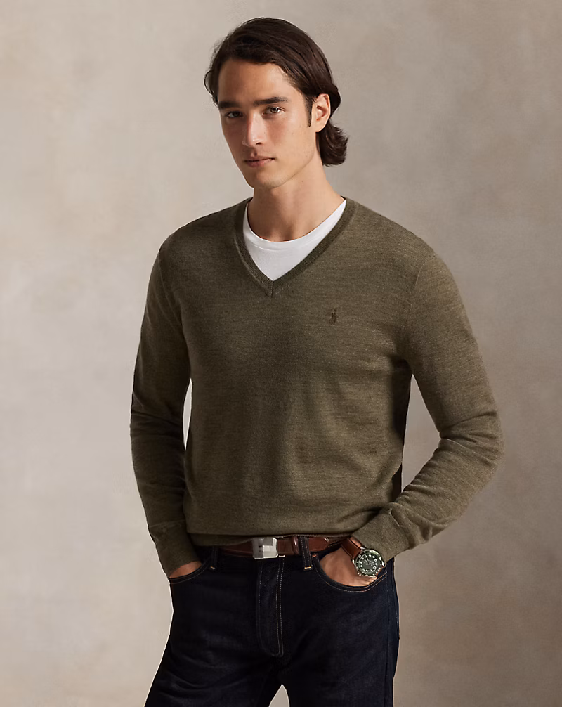 スリム フィット ウォッシャブル ウール Vネック セーター