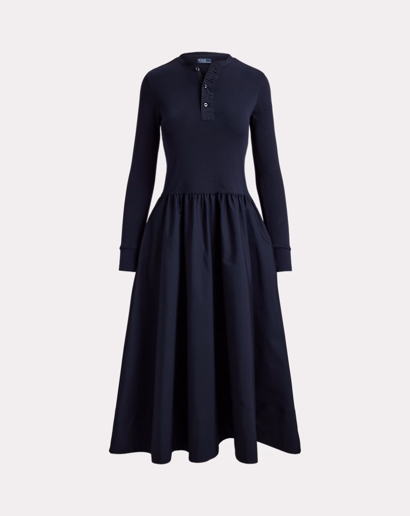 コットン ヘンリーネック ドレス