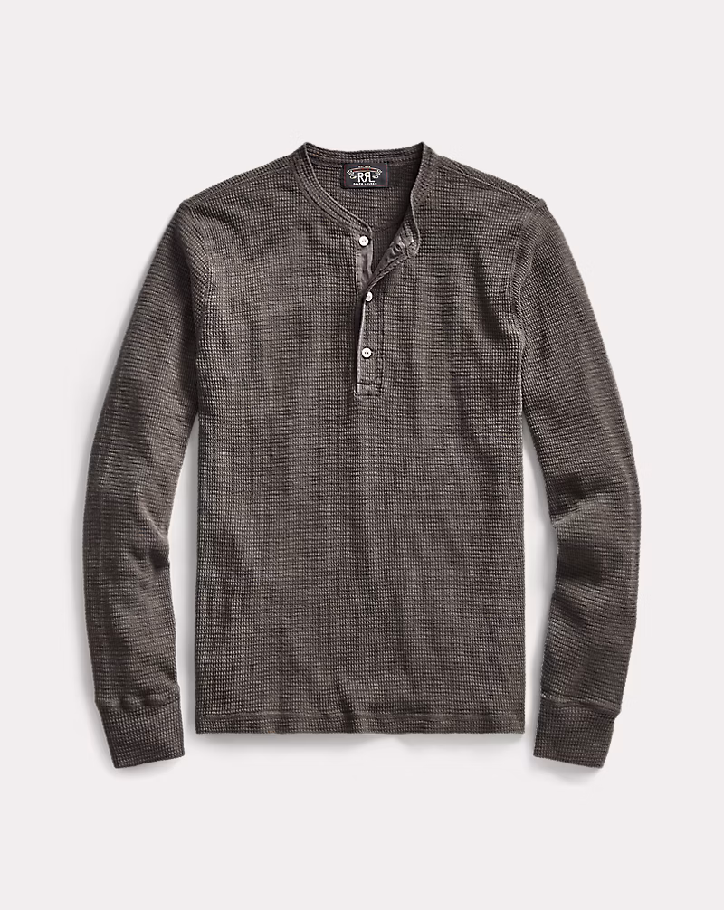 ワッフルニット ヘンリーネック シャツ