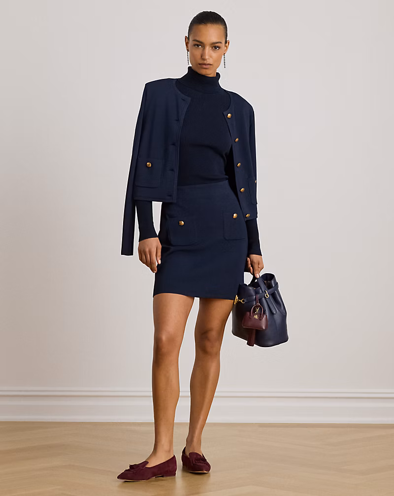 ボタントリム セーター ペンシル ミニスカート