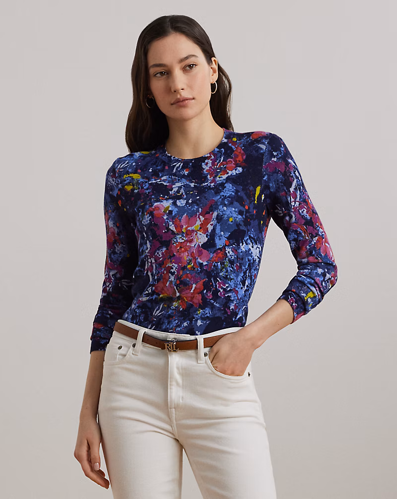 プリント コットンブレンド セーター