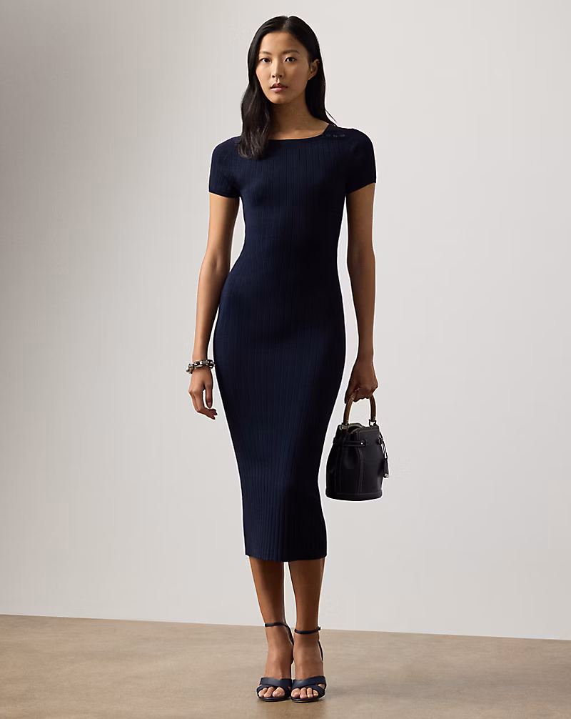 Dustan リブニット シルクブレンド デイ ドレス