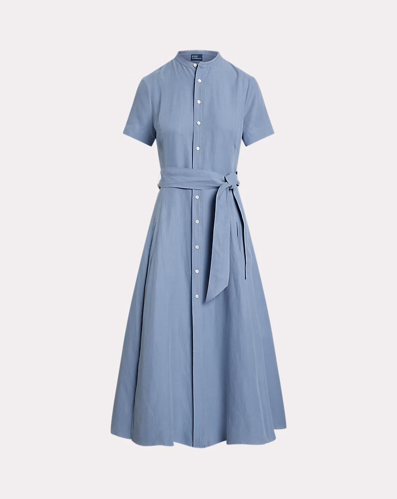 ベルテッド シルクブレンド Aライン シャツドレス
