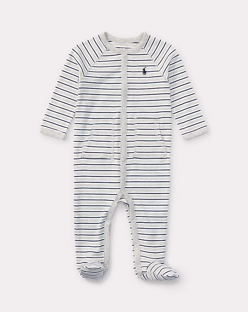 ストライプド コットン フッテッド カバーオール