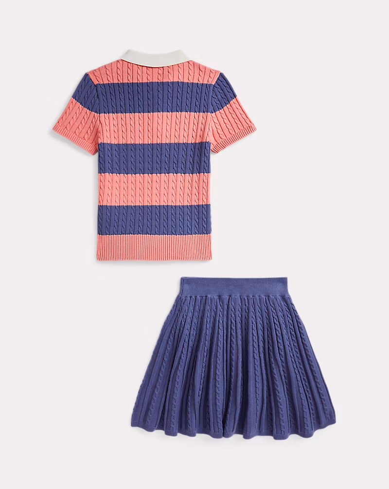 ケーブル コットン Polo セーター & スカート セット