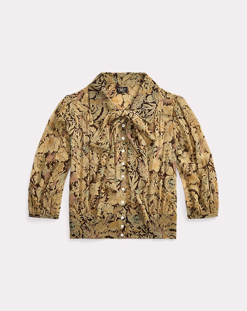 フローラルプリント クリンクル シルク ブラウス