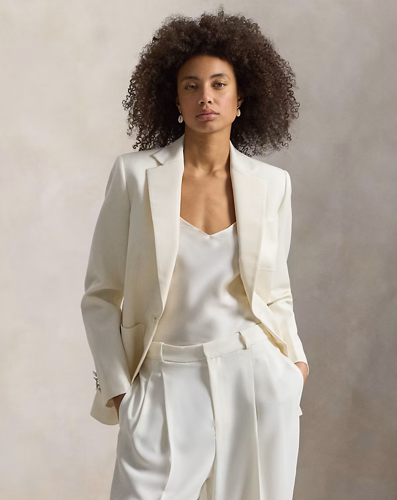 シングルブレステッド シルクラペル ウール ブレザー