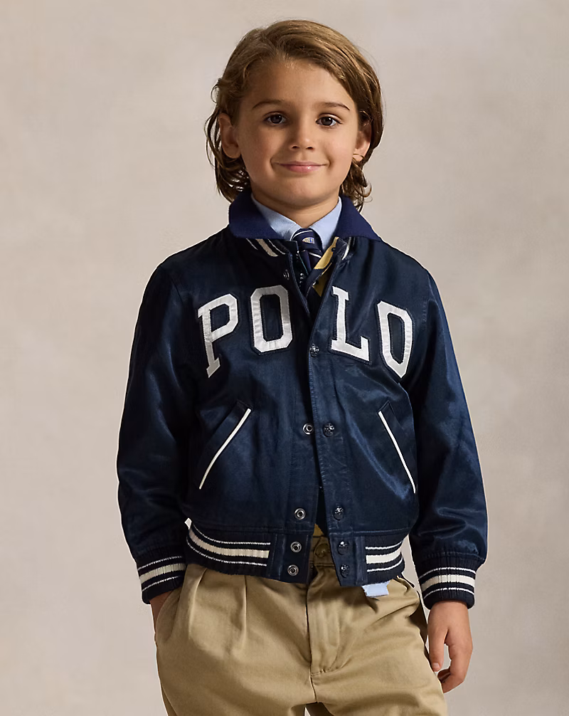 ロゴ サテン ベースボール ジャケット