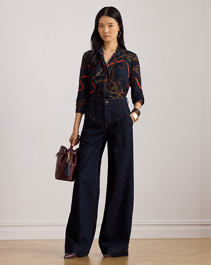 プリーテッド ハイライズ ワイドレッグ ジーンズ