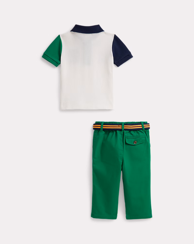 クレスト メッシュ ポロシャツ & ツイル パンツ セット