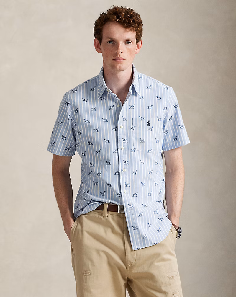 クラシック フィット ストライプド ドッグプリント シャツ