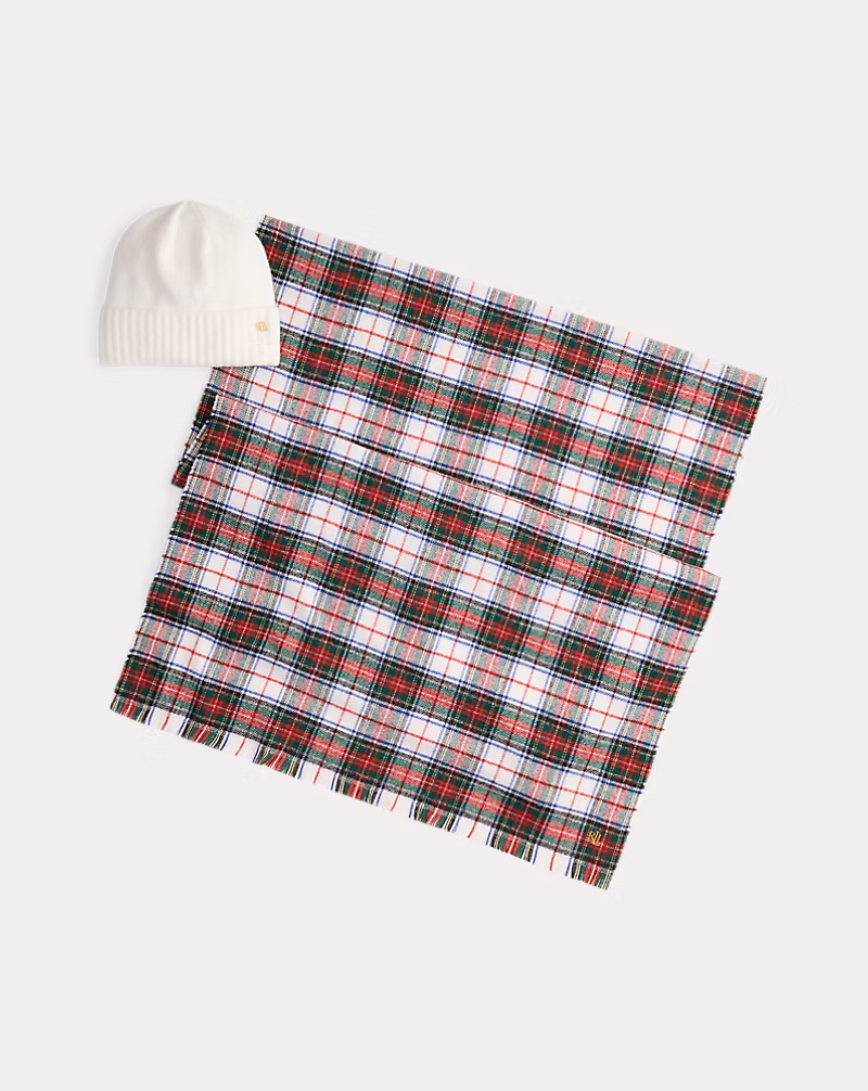 チェック ラップ マフラー & ニット ビーニー セット