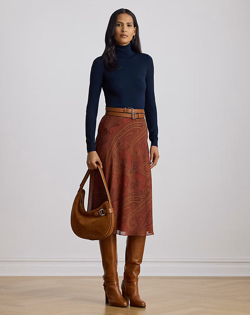 ペイズリー クリンクル ジョーゼット ミディ スカート