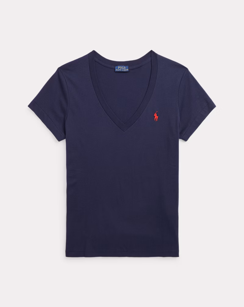 コットン ジャージー Vネック Tシャツ