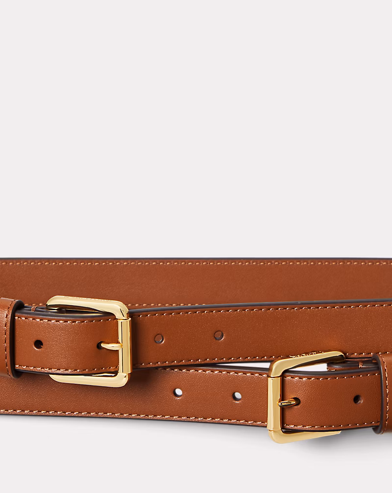 レザー ダブルバックル スタックド ワイド ベルト