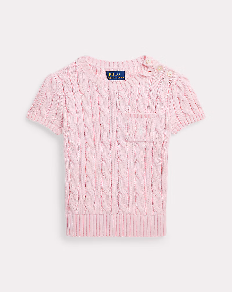 ケーブルニット コットン ショートスリーブ セーター