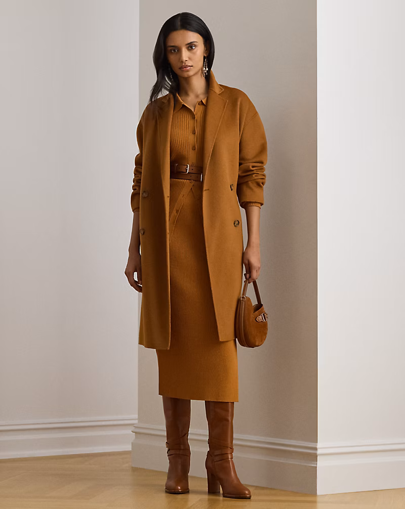 ダブルブレステッド ウールブレンド コクーン コート