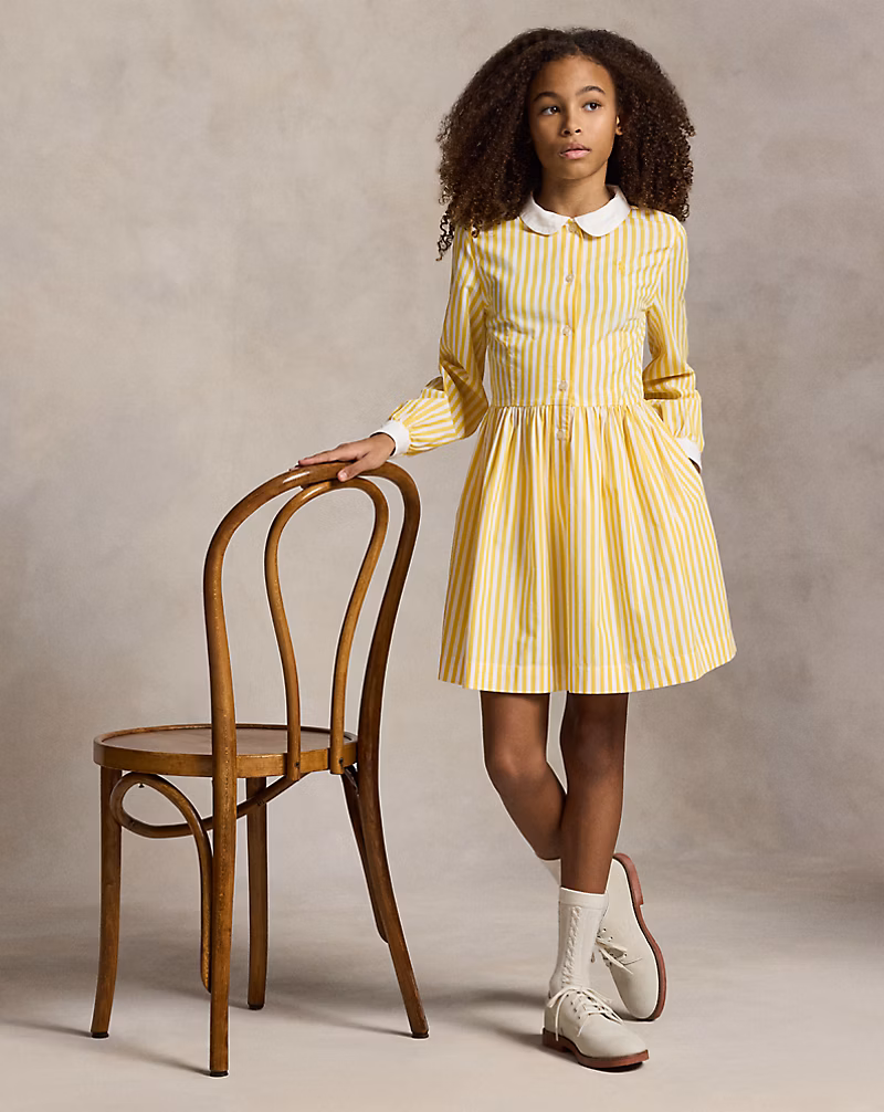 ストライプド コットン ポプリン シャツドレス