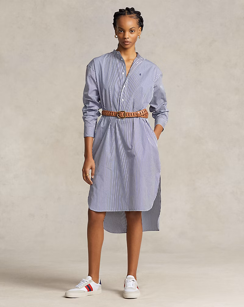 ストライプド コットン シャツドレス
