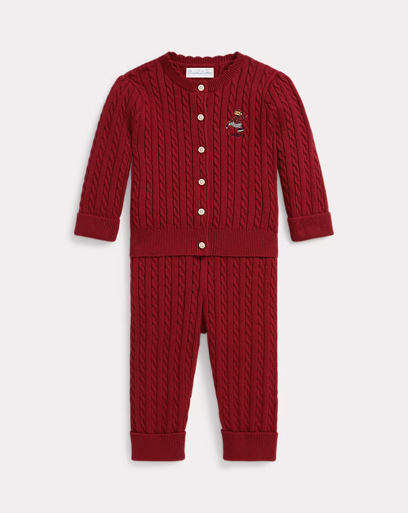 Polo ベア コットン カーディガン & パンツ セット